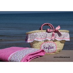 Capazo y toalla de playa para niña “flores”