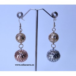 Pendientes dorado, plata y rosa