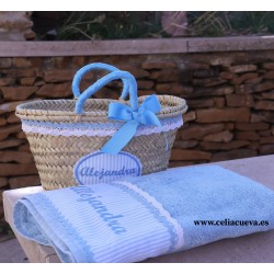 Capazo pequeño y toalla  “rayas azul” (2 tamaños disponibles)
