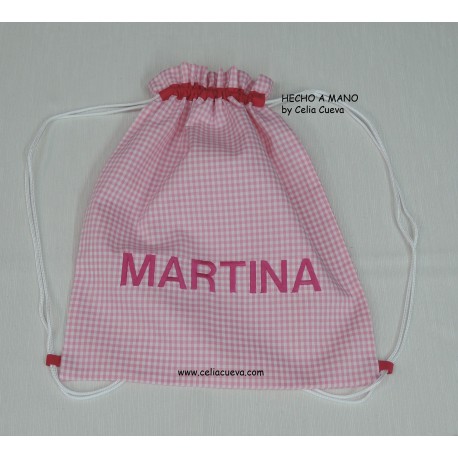 Mochila vichy rosa con nombre