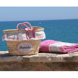 Capazo y toalla de playa para niña “hojas”