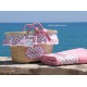 Capazo y toalla de playa para niña “Rosas”
