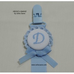 Chupetero azul bebe con inicial o nombre bordado