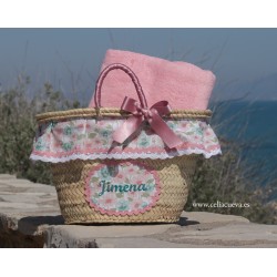 Capazo y toalla de playa para niña “Gardenia”