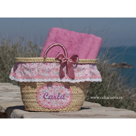 Capazo y toalla de playa para niña “Bouquet”