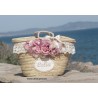 Capazo personalizado  “Celia” rosa con encaje y flores