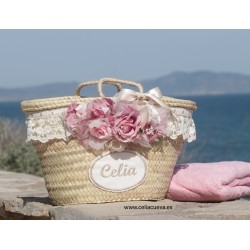 Capazo y toalla para niña “Celia” rosa