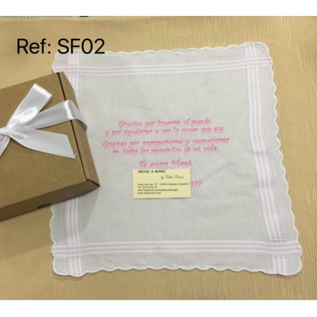 Pañuelo mujer SF02 blanco detalles rosa "texto libre"